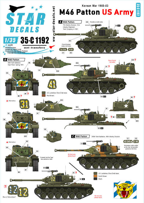 スターデカール 35-C1192 1/35 朝鮮戦争 アメリカ アメリカ陸軍 M46パットン 朝鮮戦争でのM46 パットン