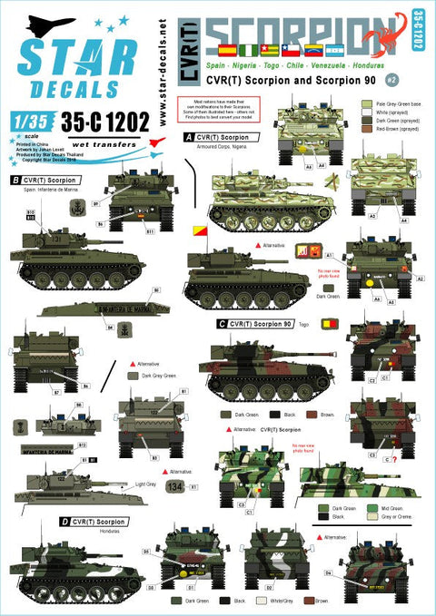 スターデカール 35-C1202 1/35 現用 CVR(T)スコーピオン#2 スペイン ナイジェリア トーゴ チリ ベネゼエラ ホンジュラス