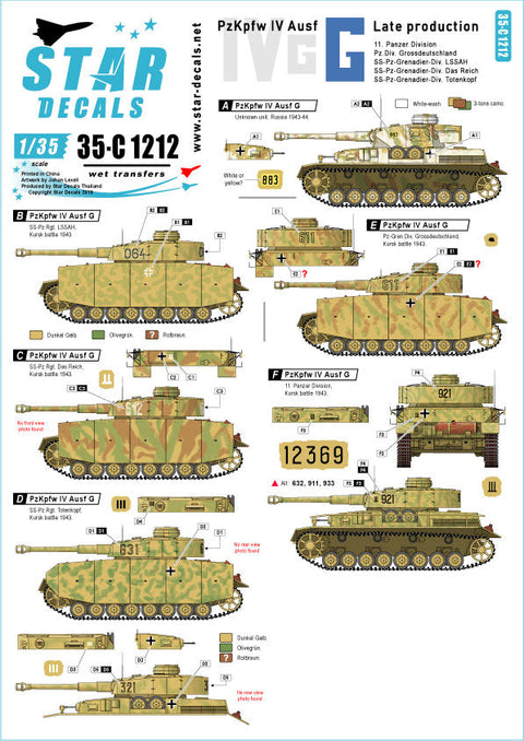 スターデカール 35-C1212 1/35 WWIIドイツ IV号戦車G型後期生産型 東部戦線1943?44年