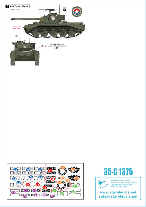 スターデカール 35-C1375 1/35 イギリス 戦後のA34コメット アイルランド、フィンランド、南アフリカ、ビルマ、キューバ
