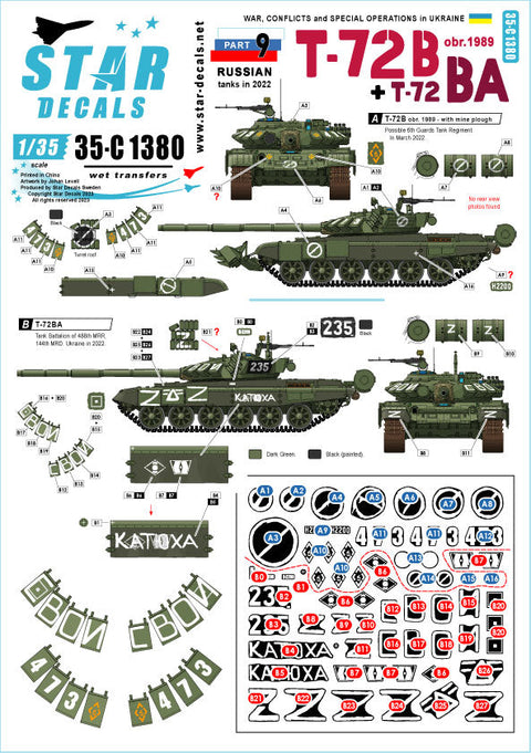 スターデカール 35-C1380 1/35 ウクライナの戦争#9 ロシア軍 T-72B(1989~)/T-72BA主力戦車(2022年)