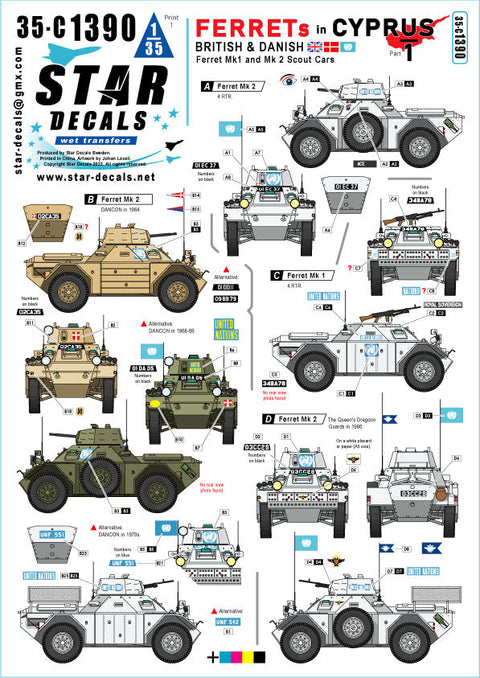 スターデカール 35-C1390 1/35 キプロス紛争のフェレット偵察車#1 イギリス・デンマーク軍のフェレットMk.1・Mk.2