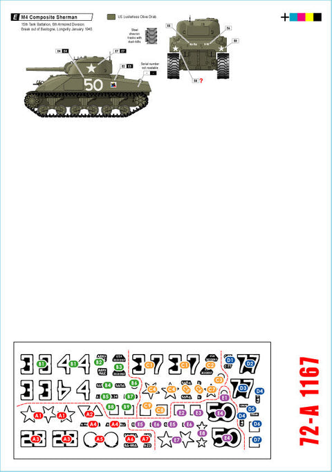 スターデカール 72-A1167 1/72 アメリカ第 6 機甲師団 # 1シャーマン ミックスM4 コンポジット・M4A3・M4A3E8