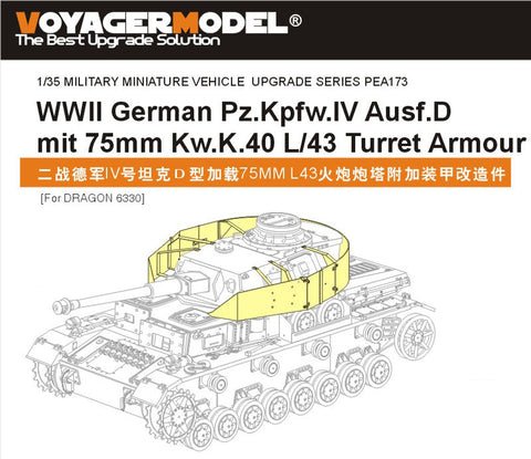 ボイジャーモデル PEA173 1/35 WWIIドイツ IV号戦車 D型 75mm Kw.K.40 L/43搭載型 砲塔シュルツェン(ドラゴン6330)