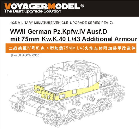 ボイジャーモデル PEA174 1/35 WWIIドイツ IV号戦車 D型 75mm Kw.K.40 L/43搭載搭載型 増加装甲(ドラゴン6330)