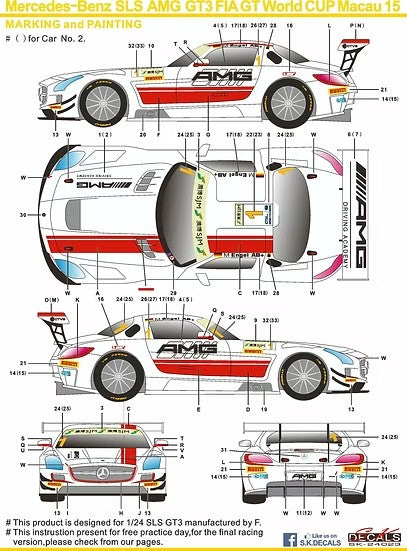 SKデカール Sk24023 1/24 メルセデスベンツ SLS AMG GT FIA GT ワールドカップ マカオ 15 デカールセット