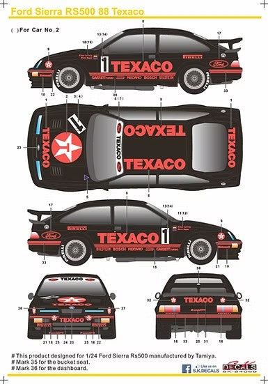 SKデカール SK24059 1/24 フォード・シエラ RS500 88 Texaco