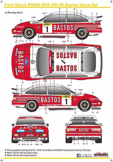 SKデカール SK24062 1/24 フォード・シエラ RS500 Spa 24H 89 Bastos デカールセット