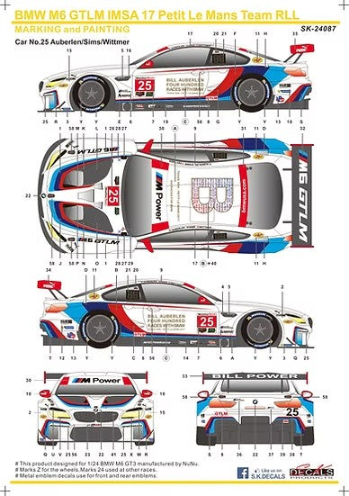 SKデカール SK24087 1/24 BMW M6 GTLM IMSA 17 チーム RLL
