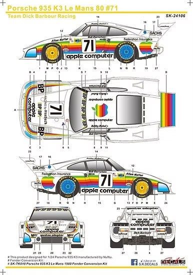 SKデカール SK24106 1/24 ポルシェ 935 K3 ル・マン 80 チーム Dick Barbour Racing