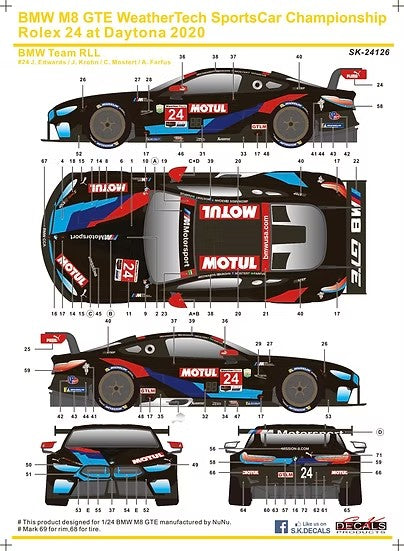 SKデカール SK24126 1/24 BMW M8 GTE IMSA スポーツカー選手権 ロレックス デイトナ 2020 BMW チーム RLL #24