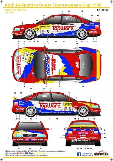 SKデカール SK24152 1/24 アウディ A4 クアトロ スーパーツーリングワゴンカップ 1998 Abt Sportsline