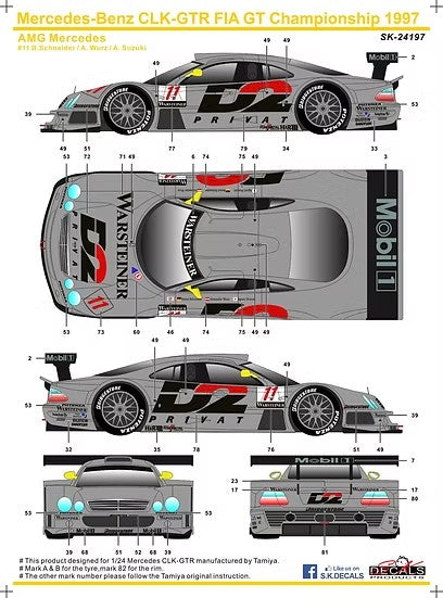 SKデカール SK24197 1/24 メルセデス・ベンツ CLK-GTR FIA GT チャンピオンシップ 1997 AMG メルセデス