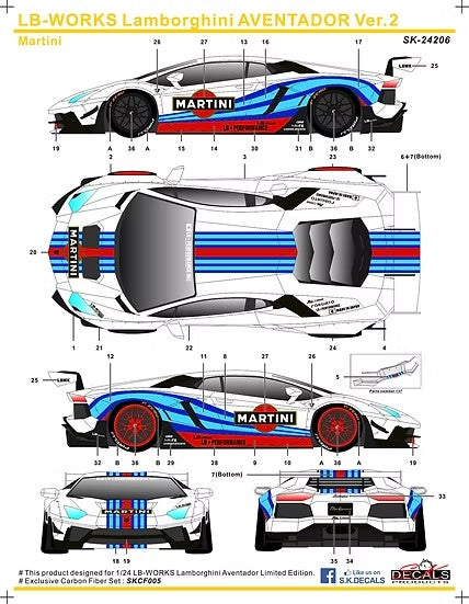 SKデカール SK24206 1/24 LBワークス ランボルギーニ アヴェンタドール Ver.2 マルティーニ (アオシマ用)