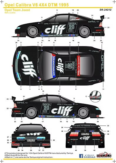 SKデカール SK24212 1/24 オペル カリブラ V6 4X4 DTM 1995 オペル チームヨースト (タミヤ用)