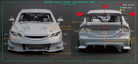 ZoomOn Z037 1/24 ホンダ シビック FD2R J's レーシングバージョン