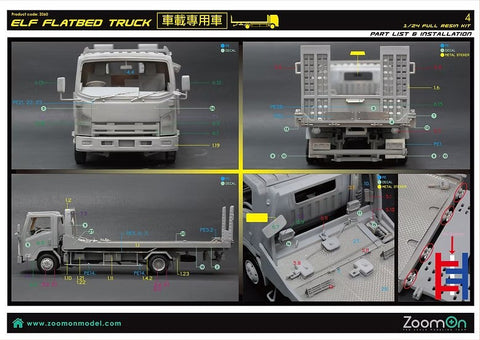 ZoomOn Z060 1/24 いすゞ エルフ フラットベッド 車載専用車