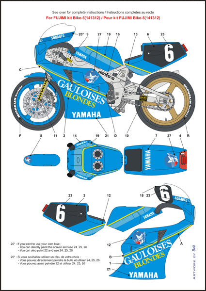 ブルースタッフ BS 12-001 1/12 ヤマハ FZR750 "ゴロワーズ" Bol d'or 1985 - 1/12デカール フジミ Bike-5 141312