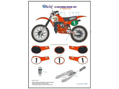 ブルースタッフ BS 12-038 1/12 ホンダ CR250R 1981 - 1/12デカール タミヤ14011