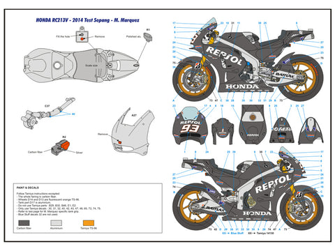 ブルースタッフ BS 12-044 1/12 ホンダ RC213V Test 2014 - マルケス / ペドロサ / ストーナー - 1/12デカール タミヤ14130