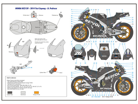 ブルースタッフ BS 12-044 1/12 ホンダ RC213V Test 2014 - マルケス / ペドロサ / ストーナー - 1/12デカール タミヤ14130