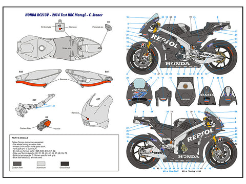 ブルースタッフ BS 12-044 1/12 ホンダ RC213V Test 2014 - マルケス / ペドロサ / ストーナー - 1/12デカール タミヤ14130