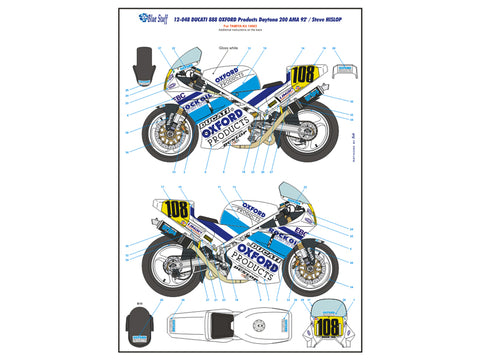 ブルースタッフ BS 12-048 1/12 ドゥカティ 888 オックスフォードプロダクツ デイトナ 200 AMA 92' / スティーブ HISLOP - 1/12デカール タミヤ14063