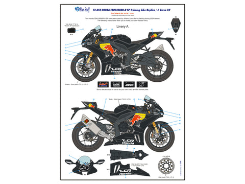 ブルースタッフ BS 12-052 1/12 ホンダ CBR1000RR-R SP - トレーニングバイク レプリカ / ヨハン・ザルコ 24' - 1/12デカール タミヤ14138 / 14141