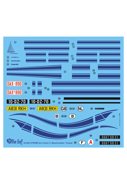 ブルースタッフ BS 24-006 1/24 シトロエン 2cv フランス 3 / トランザット / ビーチコーマー 1984 - 1/24デカール タミヤ24164/89654・レベル7095