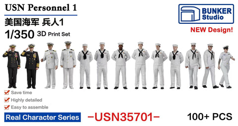バンカースタジオ USN35701 1/350 WWIIアメリカ海軍 フィギュアセット 1 乗組員