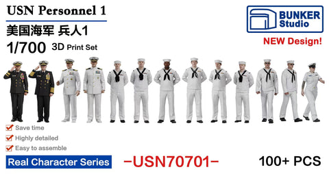 バンカースタジオ USN70701 1/700 WWIIアメリカ海軍 フィギュアセット 1 乗組員