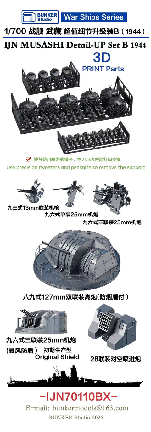 バンカースタジオ IJN70110BX 1/700 WWII日本海軍 戦艦 武蔵 ディティールアップセット B 1944年 レイテ沖海戦 バリューパック