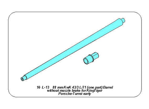 アベール 16L13 1/16 ドイツ タイガーIIポルシェ砲塔1ピース砲身（トランぺッター)