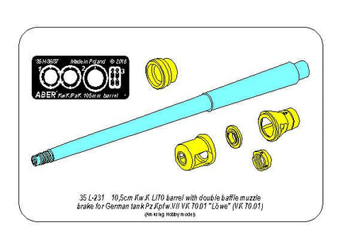 アベール 35L231 1/35 ドイツ 超重戦車VII号レーヴェ用 10.5cmKwk L/70砲身 二重制退器（アミュージングホビー用)
