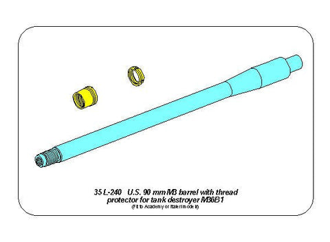 アベール 35L240 1/35 アメリカ M36B1駆逐戦車用 90 mm M3 砲身 スレッドプロテクター付き(アカデミー/イタレリ用)