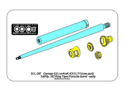 アベール 35L247 1/35 ドイツ キングタイガー ポルシェ初期砲塔型用 8.8cmKwk43 ワンピース砲身（ホビーボス用)