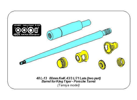アベール 48L13 1/48 ドイツ キングタイガー ポルシェ砲塔用 8.8cmKwk43/2 ツーピース砲身(タミヤ用)