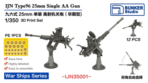 バンカースタジオ IJN35001 1/350 WWII 日本海軍 九六式25mm単装機銃(初期型)(12基入り)