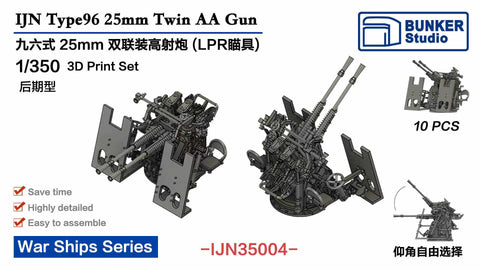 バンカースタジオ IJN35004 1/350 WWII 日本海軍 九六式25mm連装機銃 LPR照準器(後期型)防楯付き(10基入り)