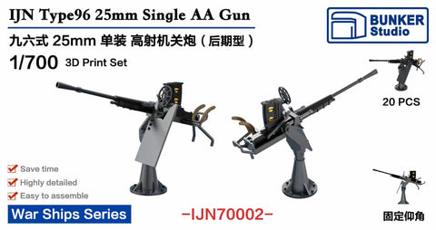 バンカースタジオ IJN70002 1/700 WWII日本海軍 九六式25mm単装機銃 後期型 防楯付き