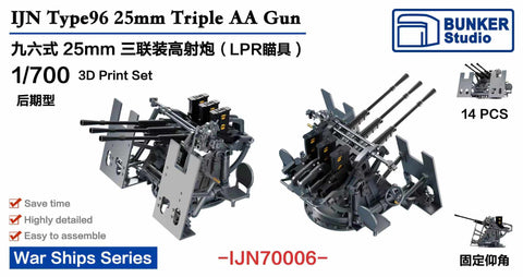 バンカースタジオ IJN70006 1/700 WWII日本海軍 九六式25mm三連装機銃 LPR照準器 後期型 防楯付き