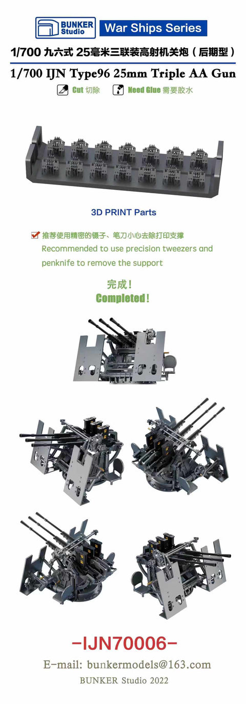 バンカースタジオ IJN70006 1/700 WWII日本海軍 九六式25mm三連装機銃 LPR照準器 後期型 防楯付き