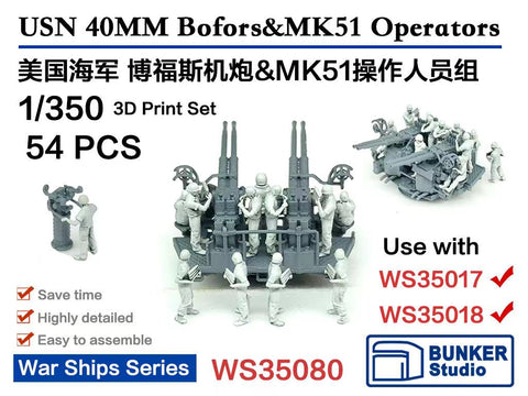 バンカースタジオ WS35080 1/350 WWII アメリカ海軍 ボフォース40mm機関砲&Mk.51方位盤用 操作員セット(54体入り)