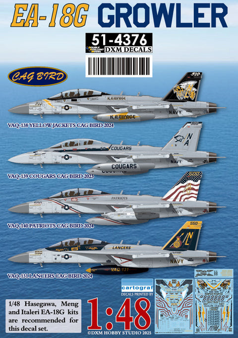 DXM 51-4376 1/48 アメリカ海軍 F/A-18G グラウラー VAQ-131 ランサーズ/VAQ-138 イエロージャケッツ/VAQ-139 クーガーズ/VAQ-140 パトリオッツ