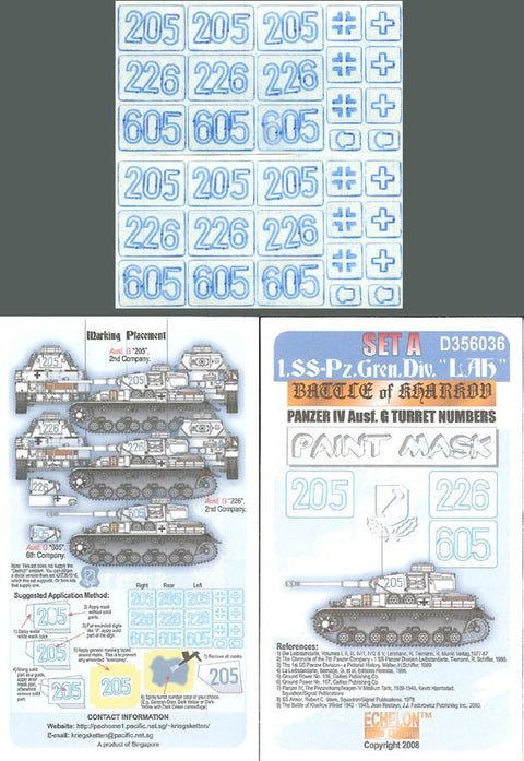 エシュロン D356036 1/35 ハリコフの戦い IV号戦車G型砲塔ナンバー "Paint Mask" setA