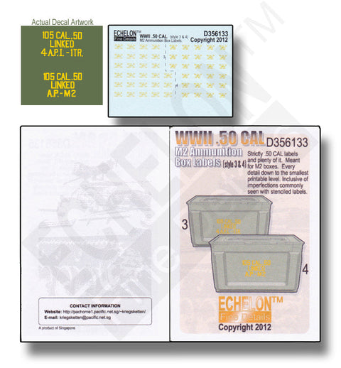 エシュロン D356133 1/35 第二次世界大戦の .50 CAL 弾薬箱のラベル (3 と 4)
