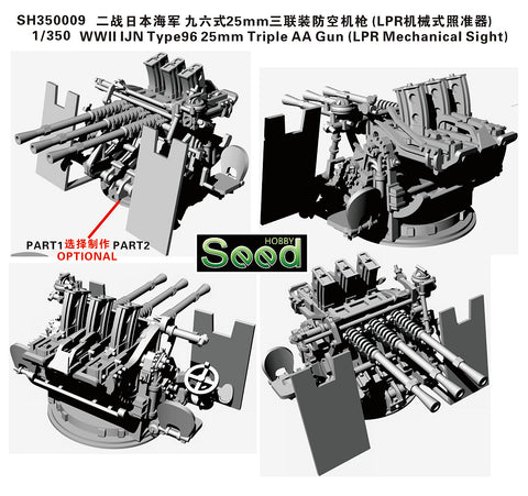 シードホビー SH350009 1/350 WWII日本海軍 九六式25mm三連装対空砲（LPR機械式照準器付き）（6セット）