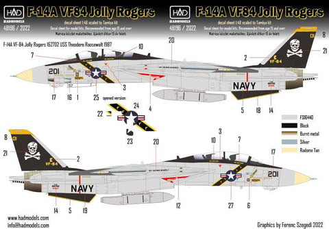 HADモデル 48196 1/48 復刻版 F-14A VF-84 ジョリーロジャース BuNo162702 デカールシート