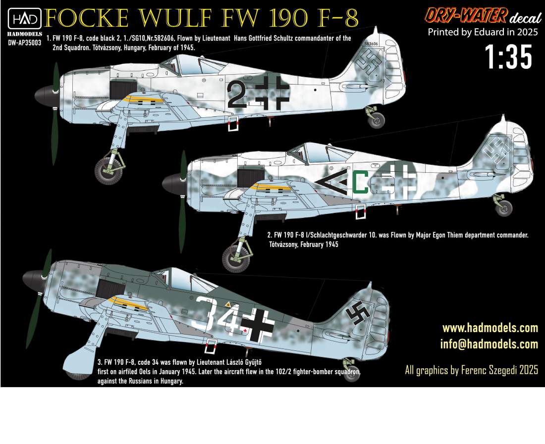 HADモデル DW-AP35003 1/35 FW 190 F-8 (グリーンC, ブラック2, ホワイト34) デカールシート – ホビー ...