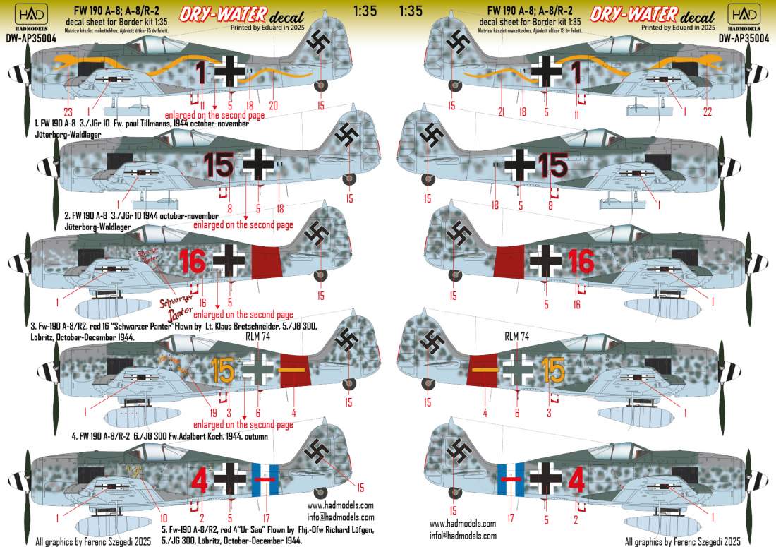 HADモデル DW-AP35004 1/35 FW 190 A-8 A-8/R-2 ドライウォーターデカールシート – ホビーショップ レギュラス